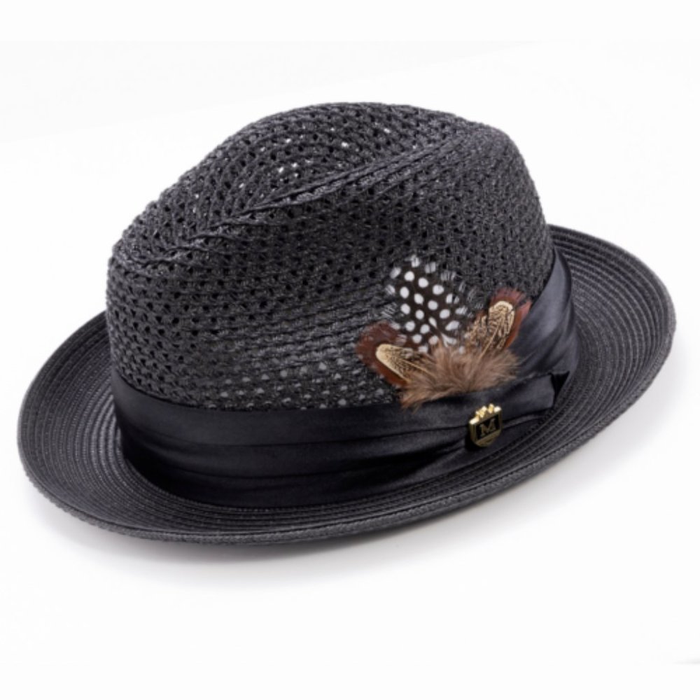 Montique BLACK Pinch Braided STINGY  BRIM With Satin Ribbon --2 INCH BRIM   h-34
